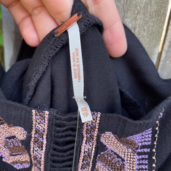 Free People Rhiannon Embroidered Babydoll Dress Black Purple Size XS New - Picture 8 of 12